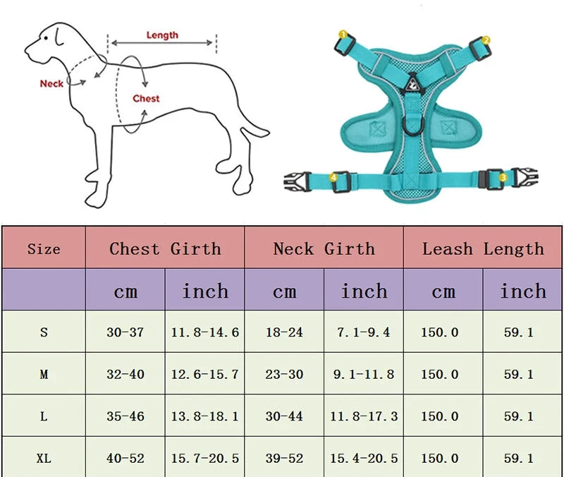 Coleira peitoral ajustável e reflexiva